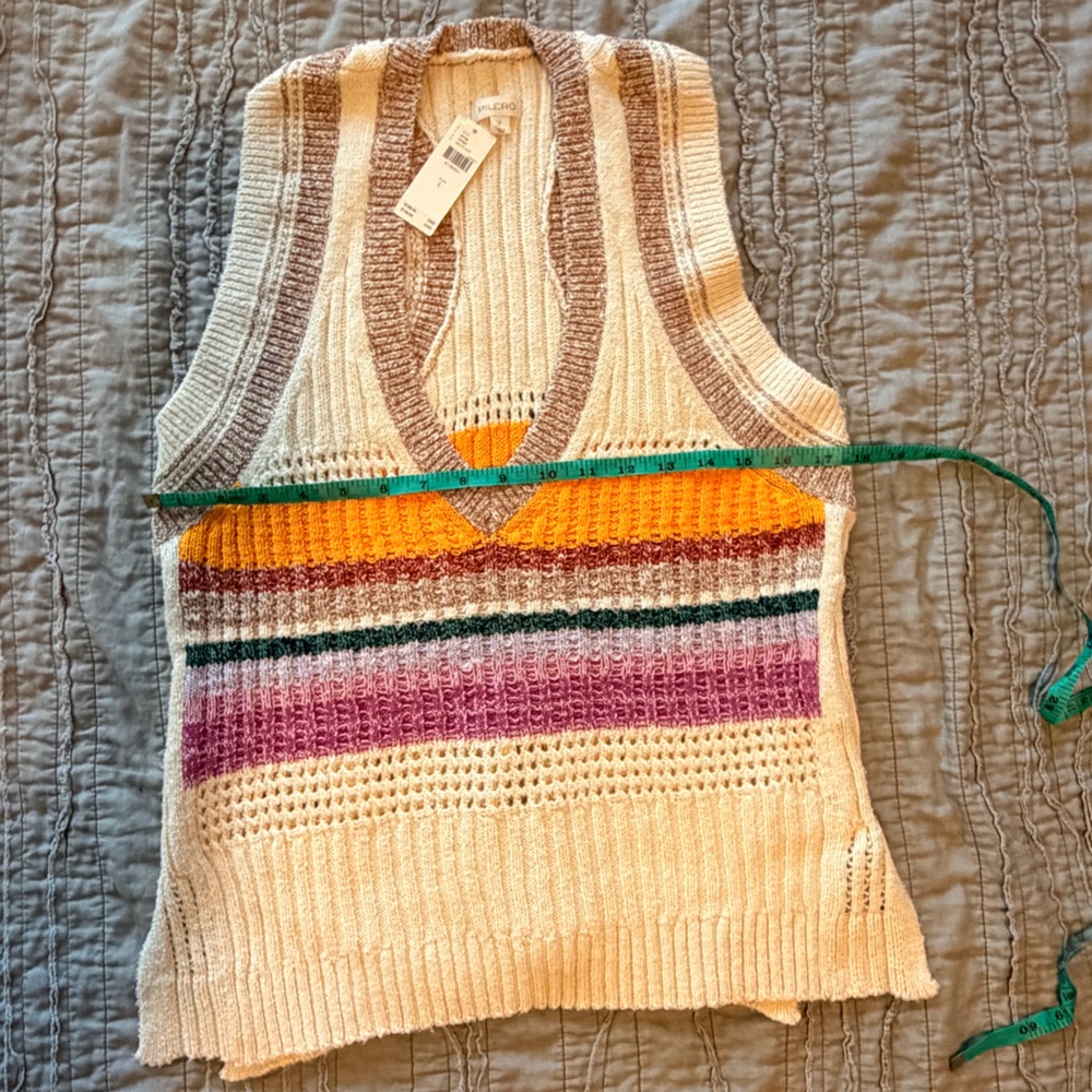 Pilcro Cream and Multicolor V-Neck Sweater Vest